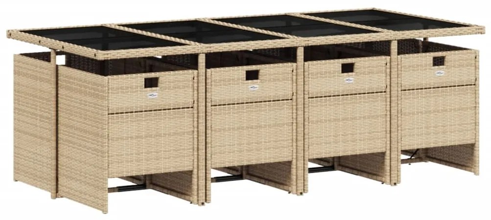 9 részes vegyes bézs polyrattan kerti étkezőgarnitúra párnákkal