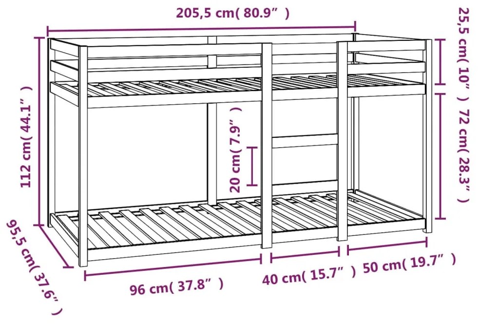 fehér tömör fenyőfa emeletes ágy 90 x 200 cm