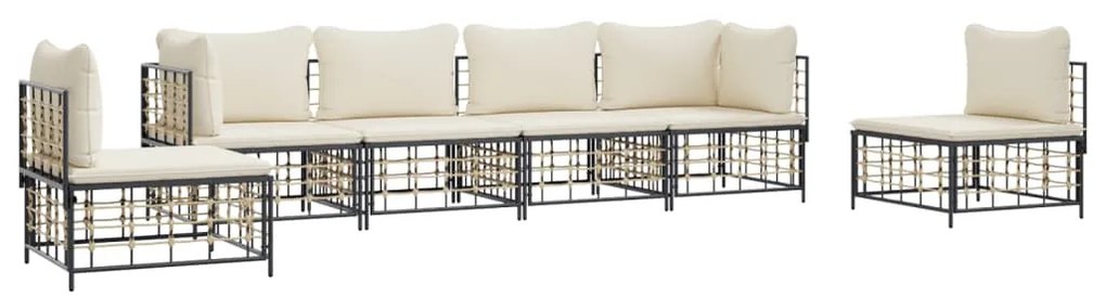 6 részes antracitszürke polyrattan kerti ülőgarnitúra párnákkal