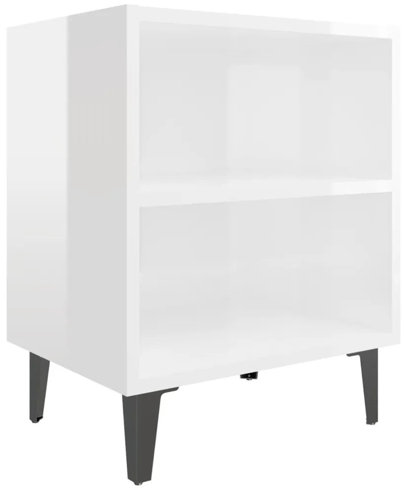 2 db magasfényű fehér éjjeliszekrény fém lábakkal 40x30x50 cm