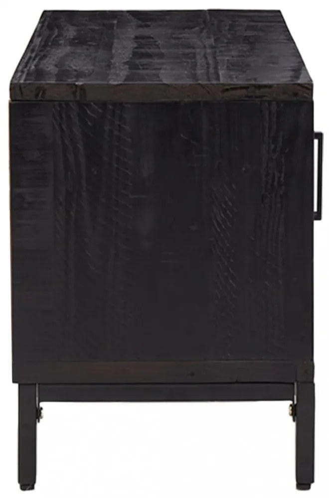 fekete tömör fenyőfa TV-szekrény 110x35x48 cm