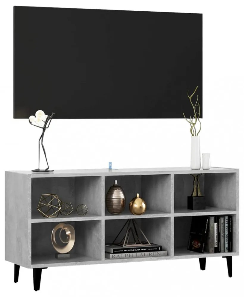 betonszürke TV-szekrény fémlábakkal 103,5 x 30 x 50 cm