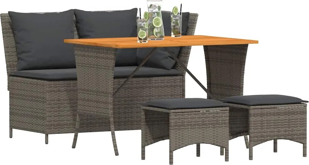 vidaXL 4 részes szürke polyrattan kerti étkezőszett párnával