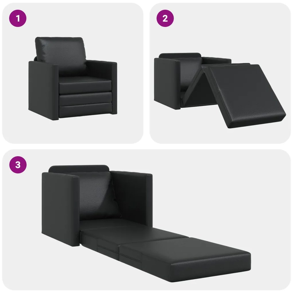 Floor Sofa Bed 2-in-1 Fekete 74x77x81 cm Műbőr
