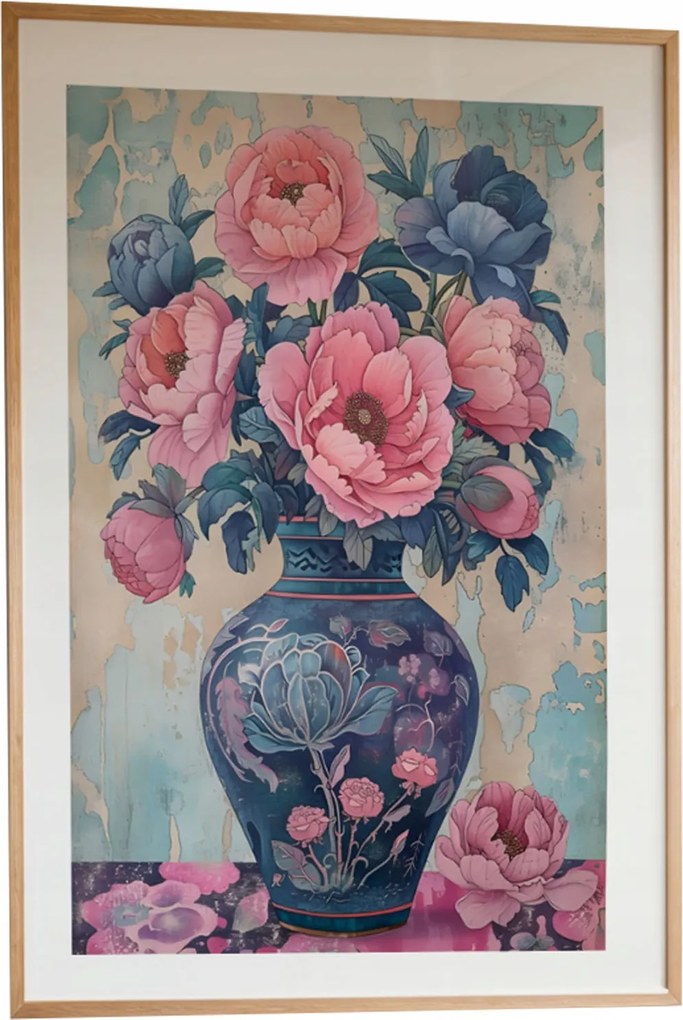 Vászonkép Bazsarózsa vázában A3 Fali Dekoráció Fa Keret 30x42 cm