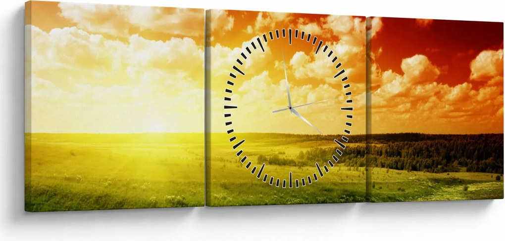 Rét képe ragyogó napfénnyel (órával) (90x30 cm)