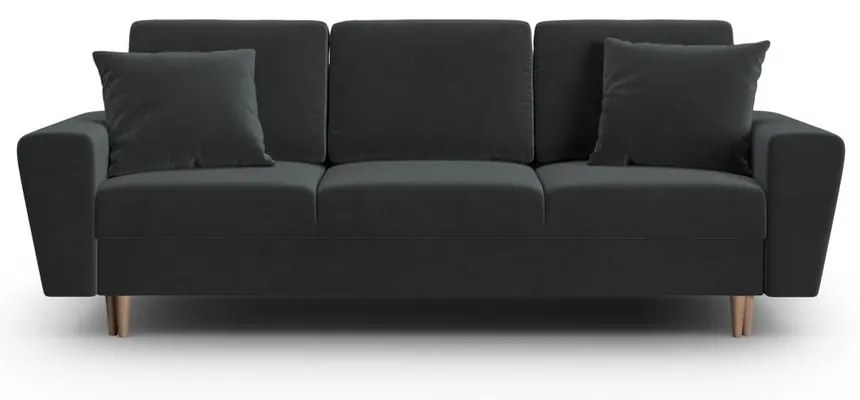 Sötétszürke bársony kinyitható tárolóhelyes kanapé 235 cm Kyoto – Cosmopolitan Design