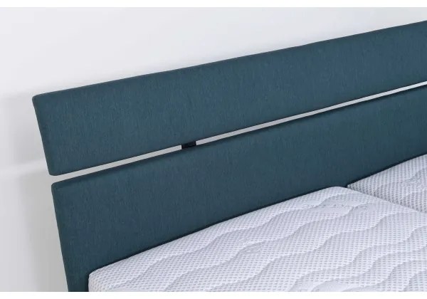 ALIS kárpitozott ágy matraccal és tárolóval, 160x200 cm, petrolkék