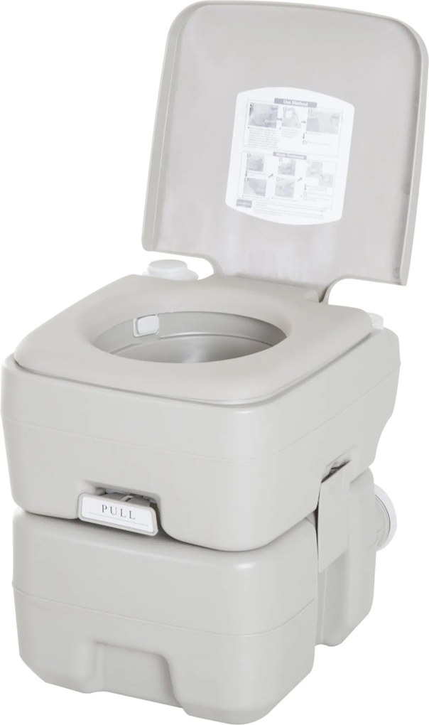 HOMCOM Hordozható Vegyi WC - 20L Mobil Fürdőszoba Egytartályos Hulladékgyűjtővel és Vízgyűjtő Tartállyal Kempingezéshez, Utazáshoz, Időseknek, Karaván