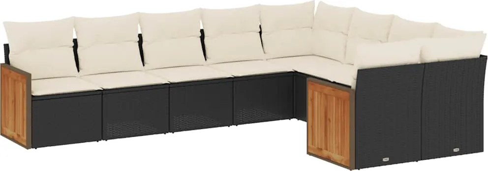 vidaXL 9 részes fekete polyrattan kerti ülőgarnitúra párnákkal