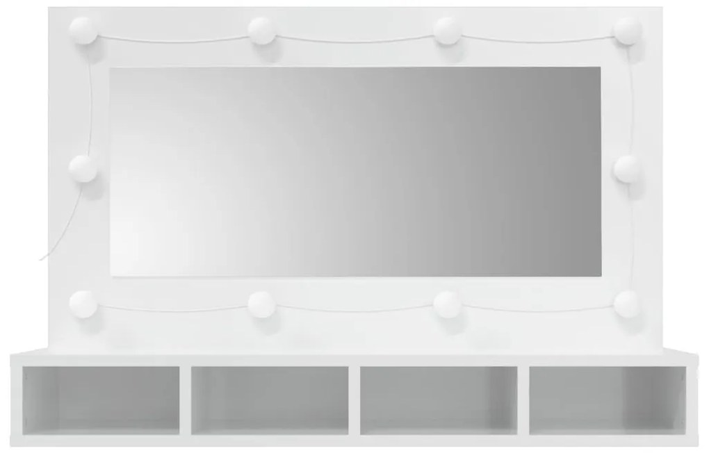 magasfényű fehér tükrös szekrény LED-ekkel 90 x 31,5 x 62 cm