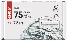 LED karácsonyi nano fényfüzér, zöld, 7,5 m, kültéri és beltéri, hideg fehér, időzítő