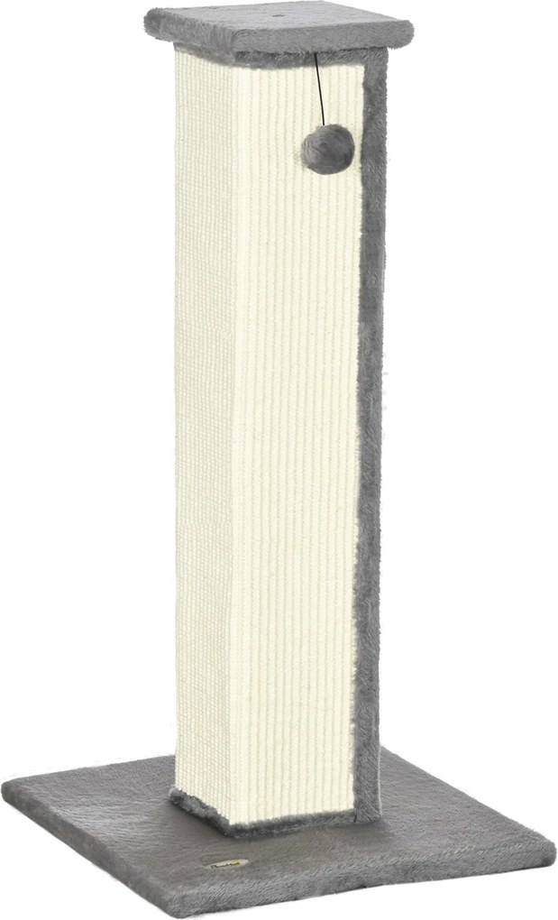 PawHut Karomkoptató, 81 cm-es Karomkoptató Oszlop, Zsineggel Borított Macska Karomkoptató Fa Labdával, Macska Karomkoptató Bútor 5 kg-ig, Beltéri, Szü