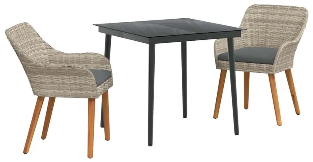 Étkezőgarnitúra 3 pcs Világosszürke Poli rattan