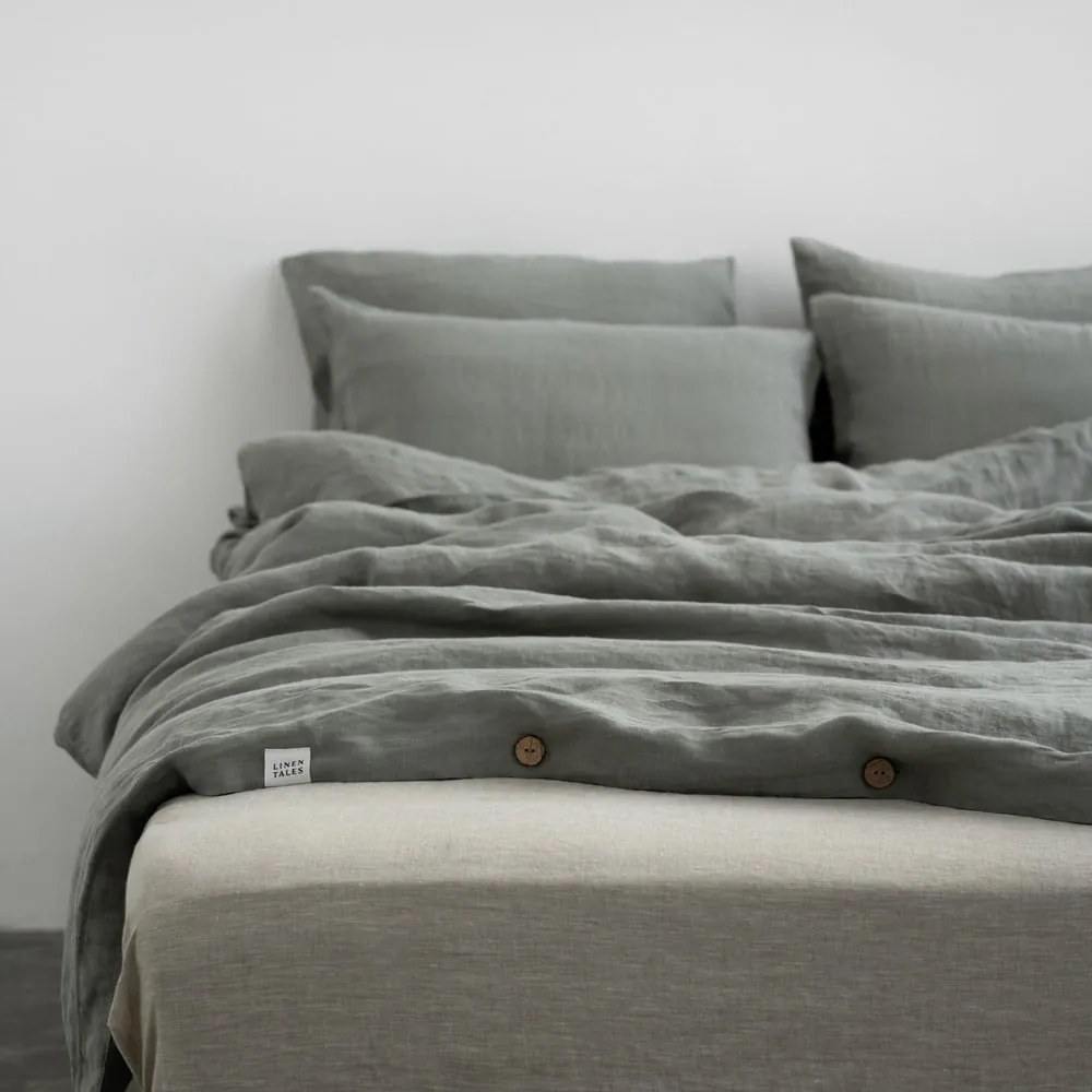 Khaki kétszemélyes hosszabbított len ágyneműhuzat 200x220 cm – Linen Tales