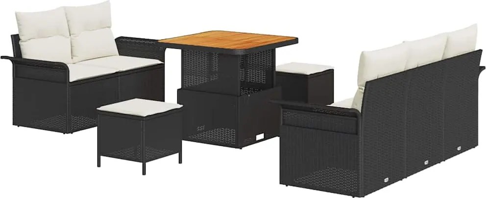 vidaXL Kerti Kanapé Szett párnával tárolóval 8 pcs Fekete és Krém