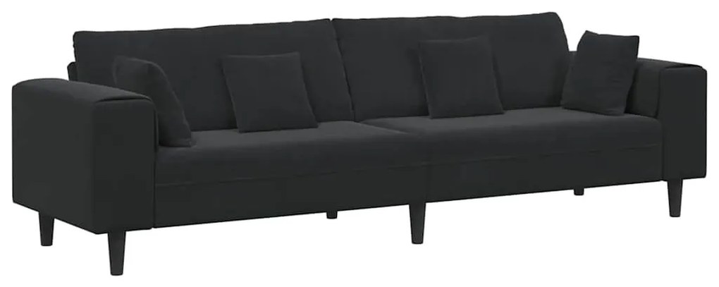 Bársony Kanapé párnával Fekete 208 cm Bársony