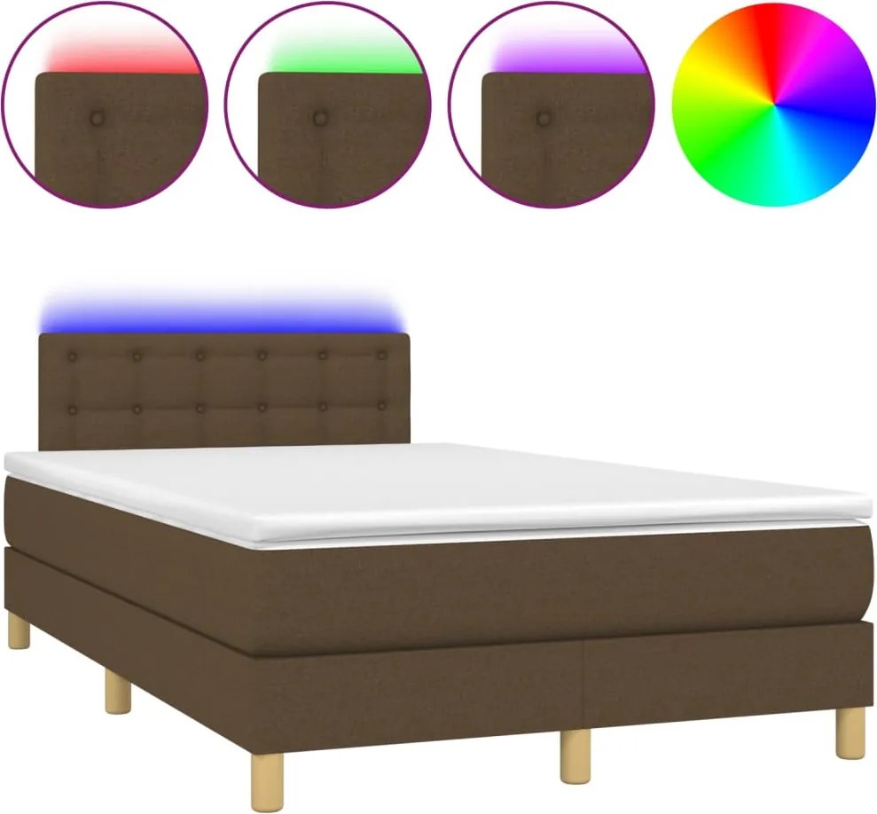vidaXL barna szövet rugós és LED-es ágy matraccal 120 x 200 cm