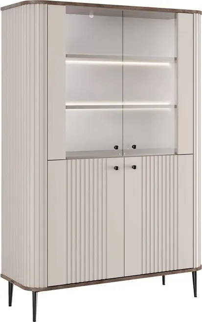 Vesper négyajtós vitrin 103 cm - kasmír / dió / fekete lábak