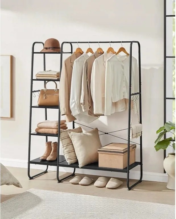 Fém ruhaállvány 5+1 polccal, fekete