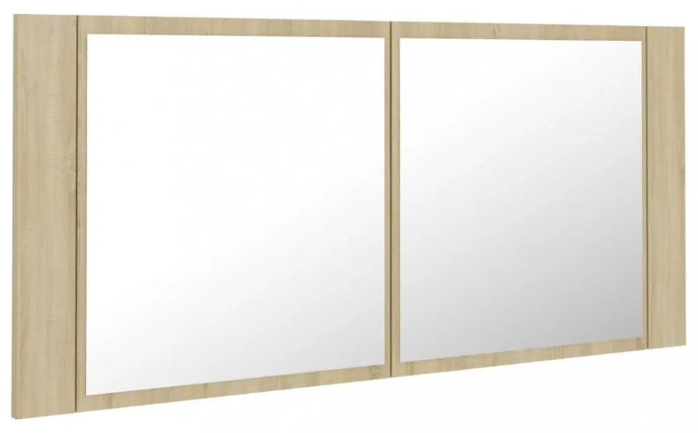 tölgyszínű akril LED-es tükrös fürdőszobaszekrény 100x12x45 cm