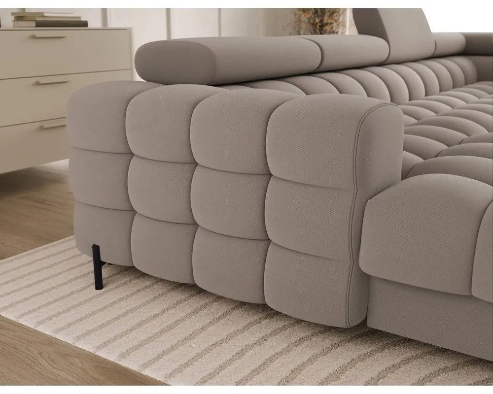 Világosbarna bársony kinyitható sarokkanapé (jobb oldali-U alakú) Feraria – ELTAP