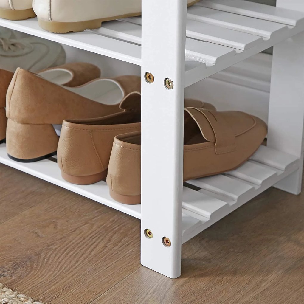 Bambusz cipőpad,2 polcos cipőtároló pad, fehér és szürke 71 x 29 x 49 cm