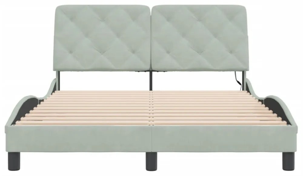 világosszürke bársony ágykeret LED-ekkel matrac nélkül 140 x 190 cm