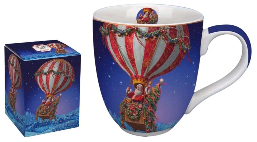 Karácsonyi porcelán jumbo bögre 1000 ml Mikulás hőlégballonban