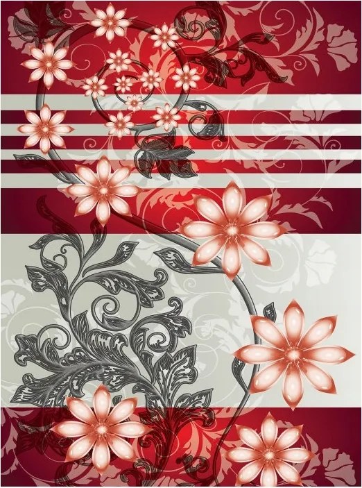 Flizelin fotótapéta Piros-szürke 3D virágok falra 206x275 +ragasztó