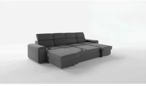Ággyá nyitható ülőgarnitúra SALVADA, univerzális U-formájú sarokkal és tárolóhellyel, sötétszürke
