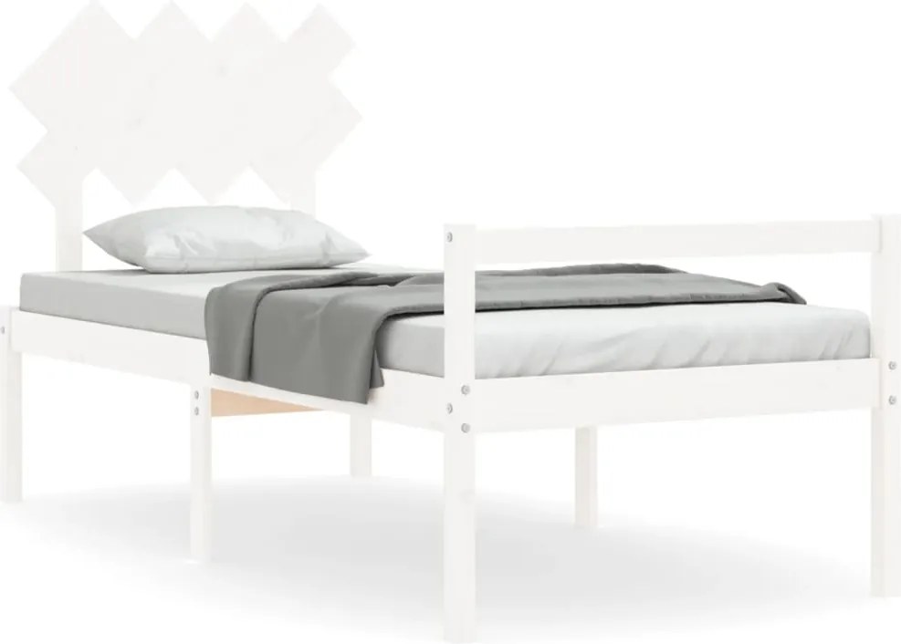 vidaXL fehér tömör fa ágy időseknek fejtámlával 90x200 cm
