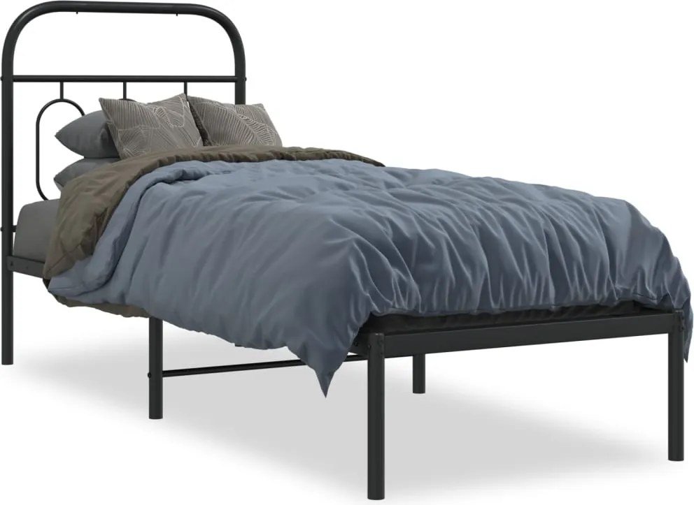 vidaXL fekete fém ágykeret fejtámlával 75 x 190 cm