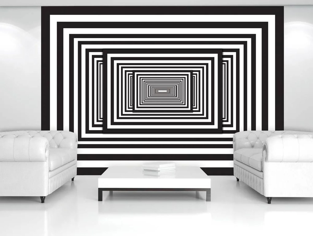Fotótapéta - Fehér és fekete 3D-s alagút (152,5x104 cm)
