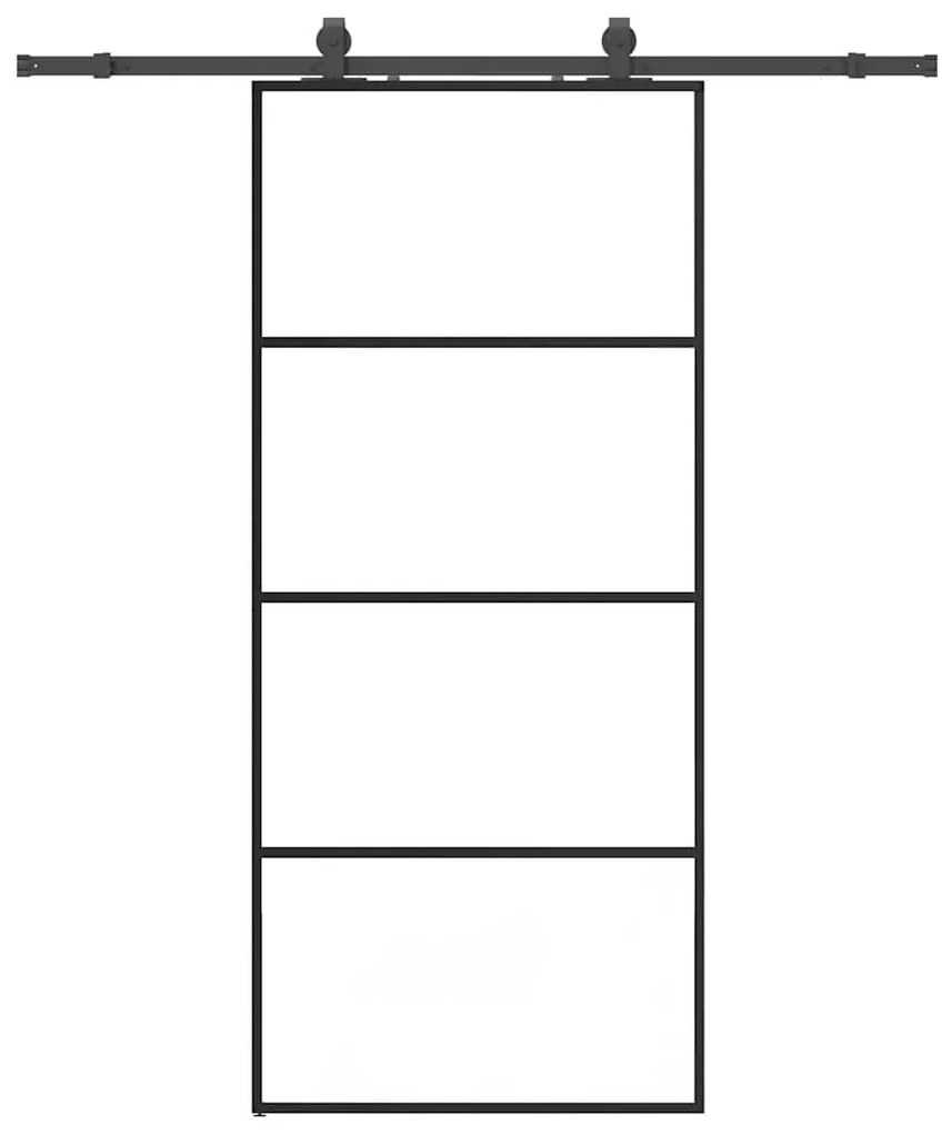 Fekete ESG üveg tolóajtó fémszerelvény-szettel 90x205 cm