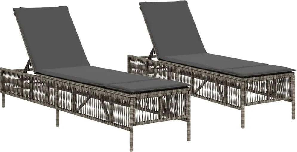 vidaXL 2 db világosszürke polyrattan napozóágy párnával