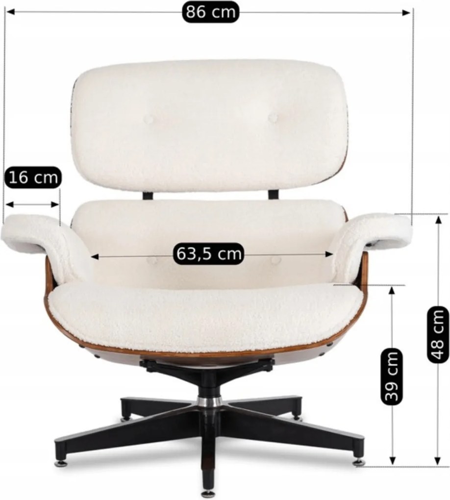 Pihenőfotel lábtartóval fehér bouclé kárpittal – PALERMO