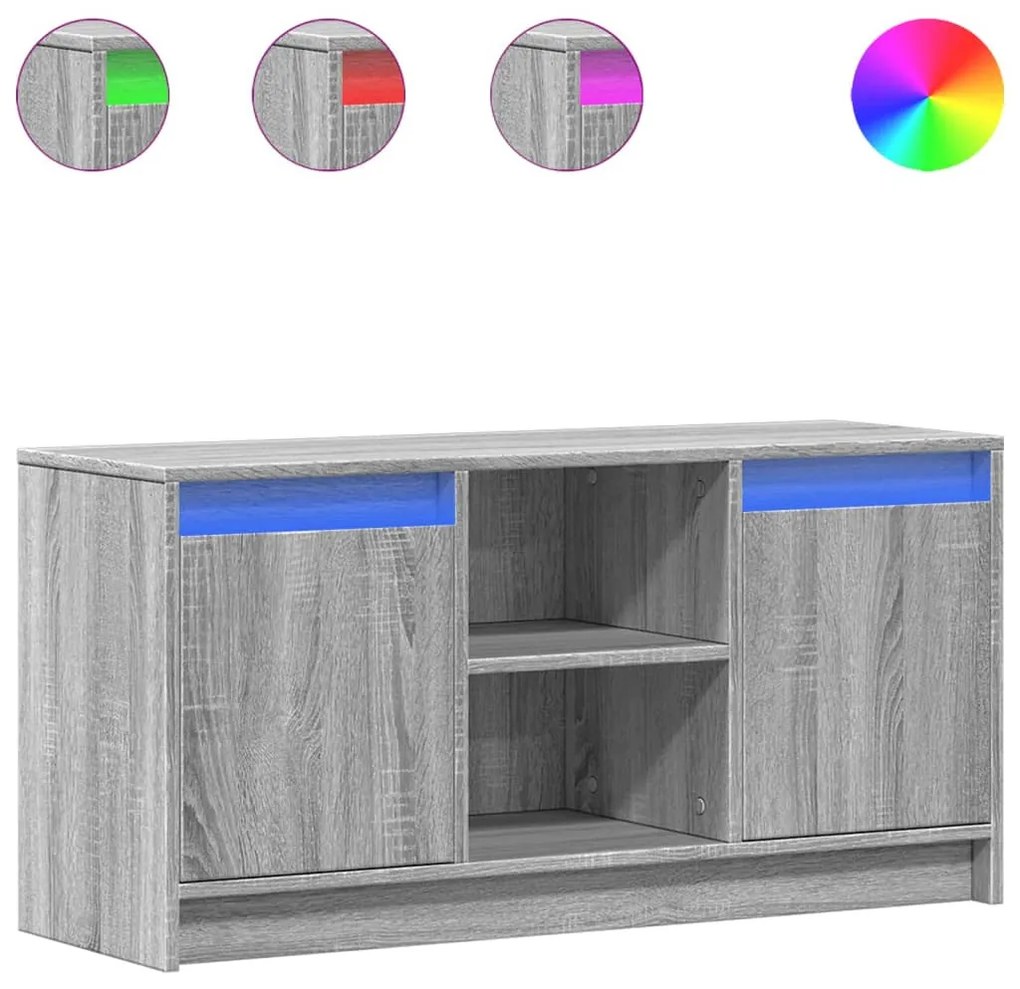 szürke sonoma színű szerelt fa LED-es TV-szekrény 100x34x50 cm