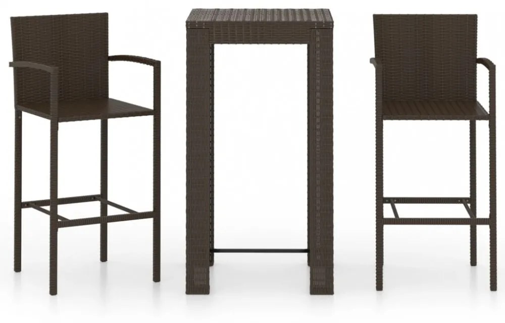 3 részes barna polyrattan kerti bárszett kartámasszal