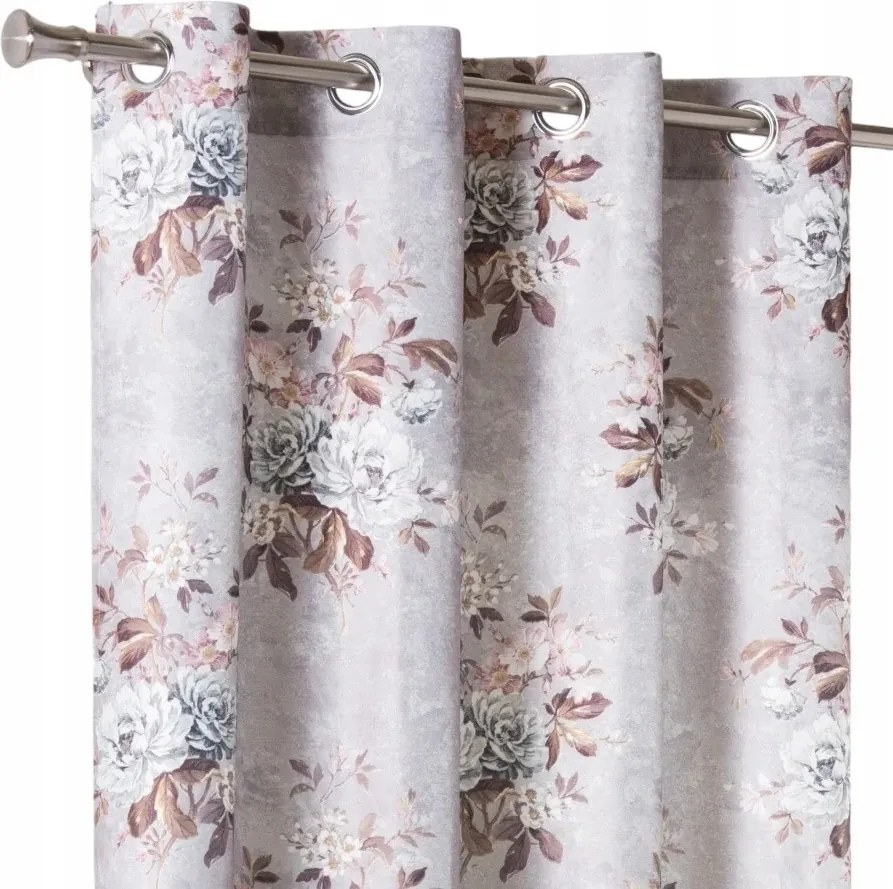 Függöny Velvet mintás virág karika átvezető 260x140 szürke szín