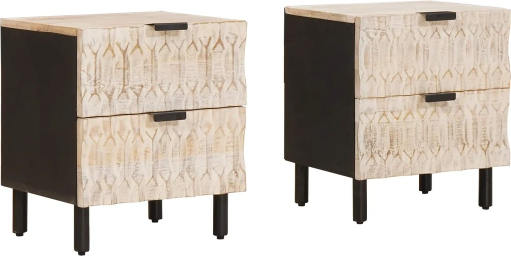 vidaXL Éjjeliszekrény 2 pcs Fehér 40 x 33 x 46 cm Tömör Mangófát