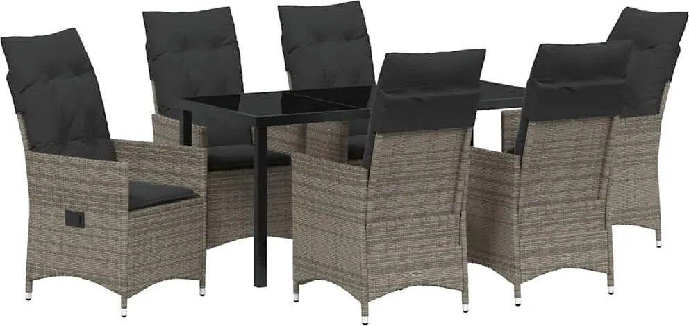 vidaXL Kert étkező szett párnával 7 pcs Szürke polirattan