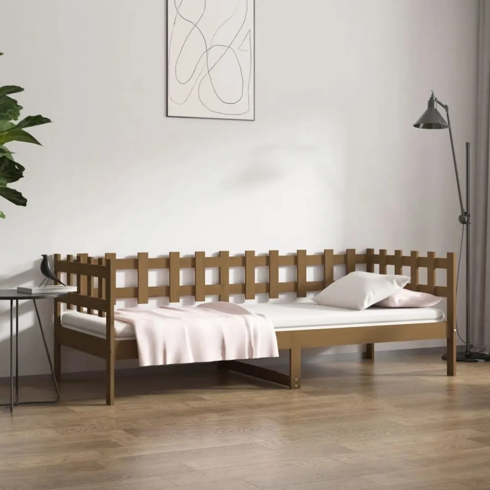 mézbarna tömör fenyőfa kanapéágy 90 x 200 cm