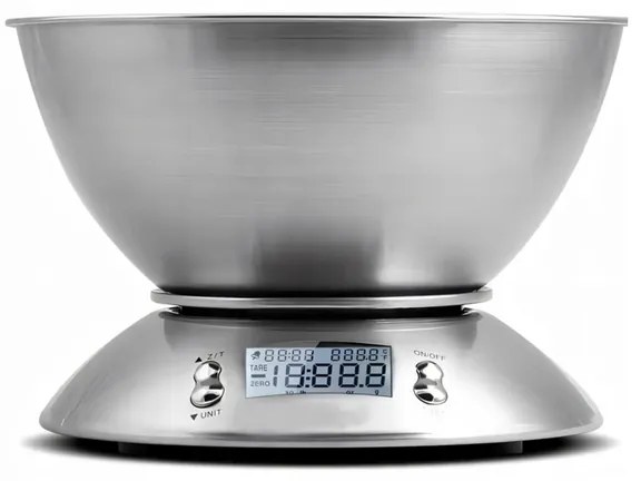 Rozsdamentes acél digitális konyhai tálas mérleg, 1g, 5 kg, 1,8 L