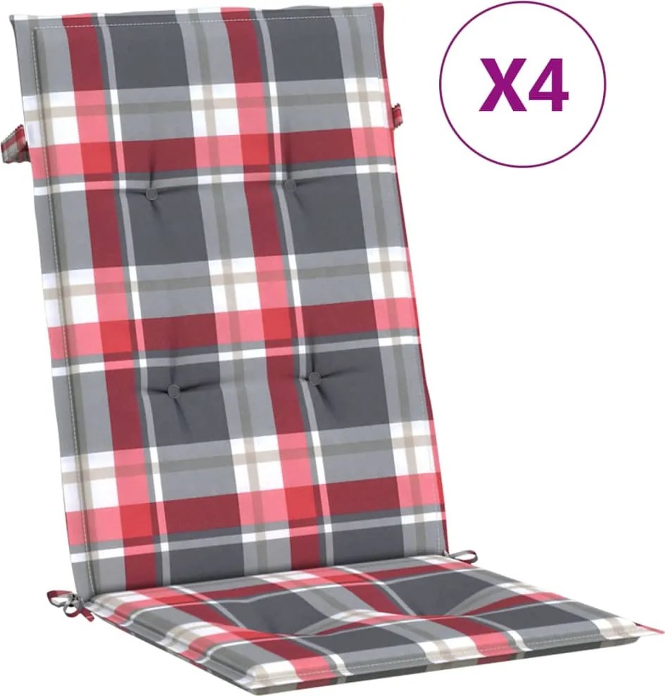 vidaXL 4 db piros kockás szövet magas háttámlájú székpárna 120x50x3 cm