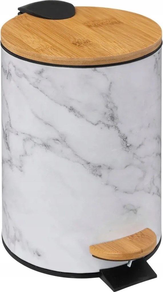 Szabadon álló fürdőszobai szemetes pedállal 3L Fehér márvány szemetes kosár