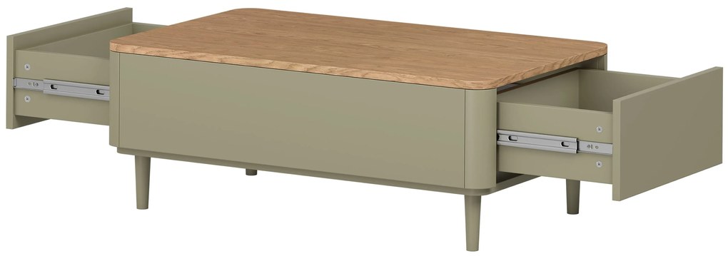 Elivo dohányzóasztal 100 cm fiókokkal, fém lábakon - eukaliptusz / baltic dune tölgy