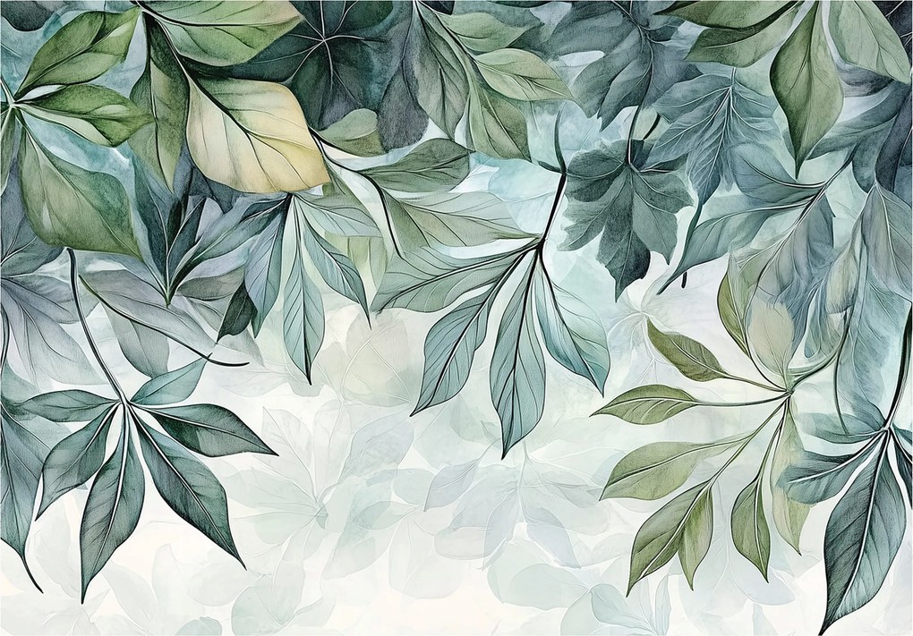 Erdei harmónia fotótapéta Akvarell levelek Botanika Zöld 250x175 +ragasztó