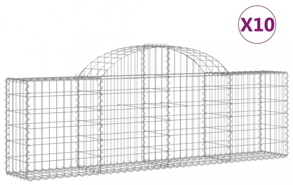 vidaXL 10 db íves horganyzott vas gabion kosár 200x30x60/80 cm