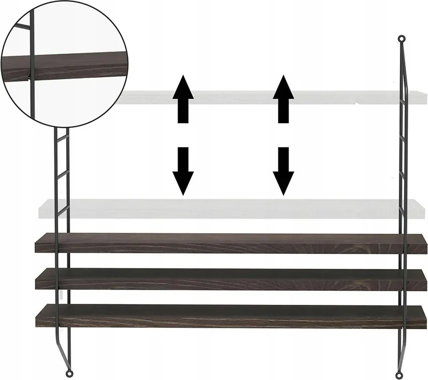 Fém Polc Fekete Falra Loft Nappali Akasztós 51.5x12x58.5 cm